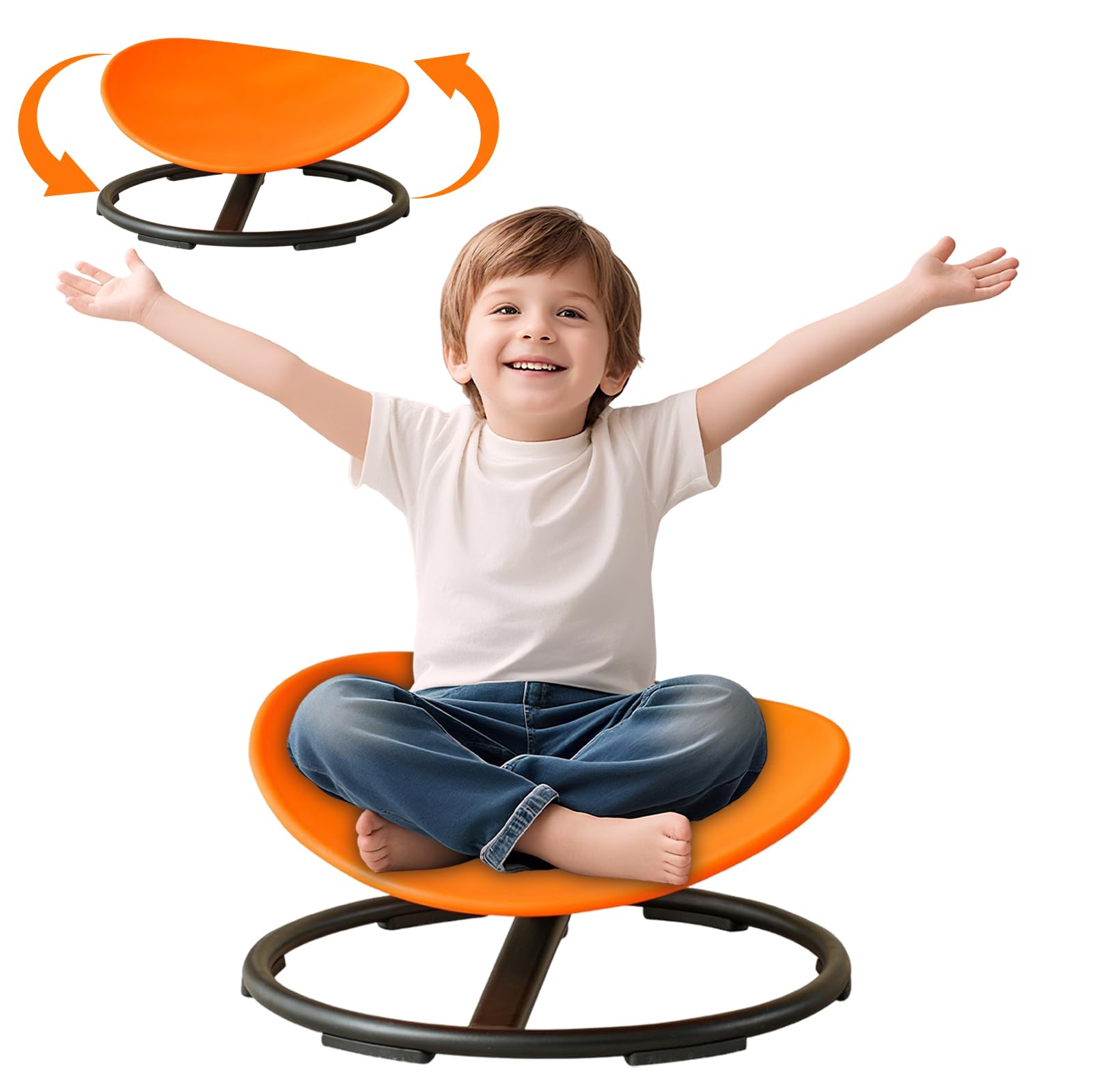 Autism Kids Swivel Chair,Spin Sensory Chair,Kids Spinning Chair,Sit Spin Training Body Coordination,Metal Base Non-Slip Small Desk Chair (Orange)