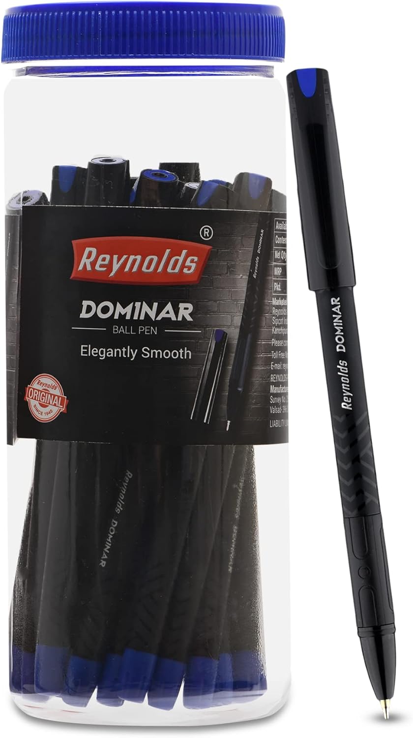 Reynolds DOMINAR BP 20 CT JAR - BLUE Ball Pen I Lightweight Ball Pen With Comfortable Grip for Extra Smooth Writing I School and Office Stationery