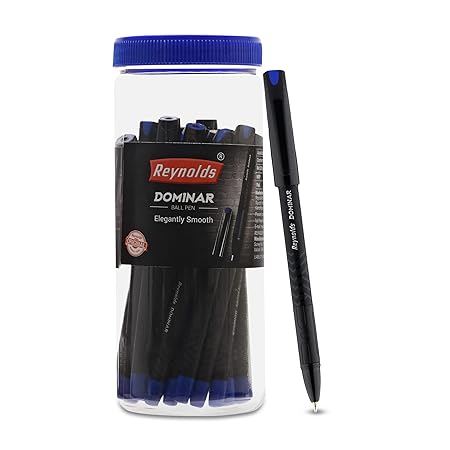 Reynolds Ball Pen I Lightweight Ball Pen With Comfortable Grip for Extra Smooth Writing I School and Office Stationery | DOMINAR BP 20 CT JAR – BLUE at Rs. 159