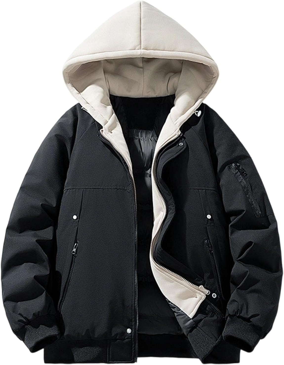 Ruziyoog Men’s Sherpa Lined Hooded Jacket Casual Fake Two Piece Fleece Zip Up Coat Thick Winter Outerwear Windproof Hoodie