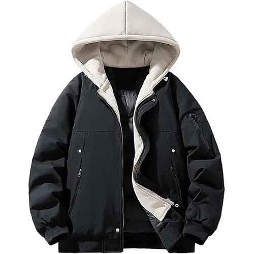 Ruziyoog Men’s Sherpa Lined Hooded Jacket Casual Fake Two Piece Fleece Zip Up Coat Thick Winter Outerwear Windproof Hoodie