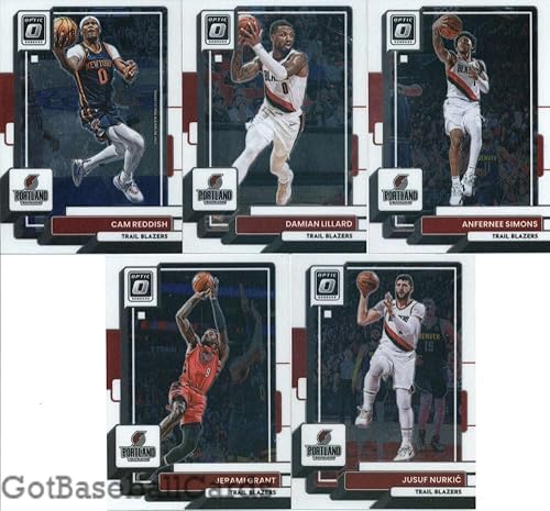2022-23 Panini Donruss Optic Veteran Portland Trail Blazers Team Set of 5 Cards Cam Reddish(#30), Damian Lillard(#49), Anfernee Simons(#52), Jerami