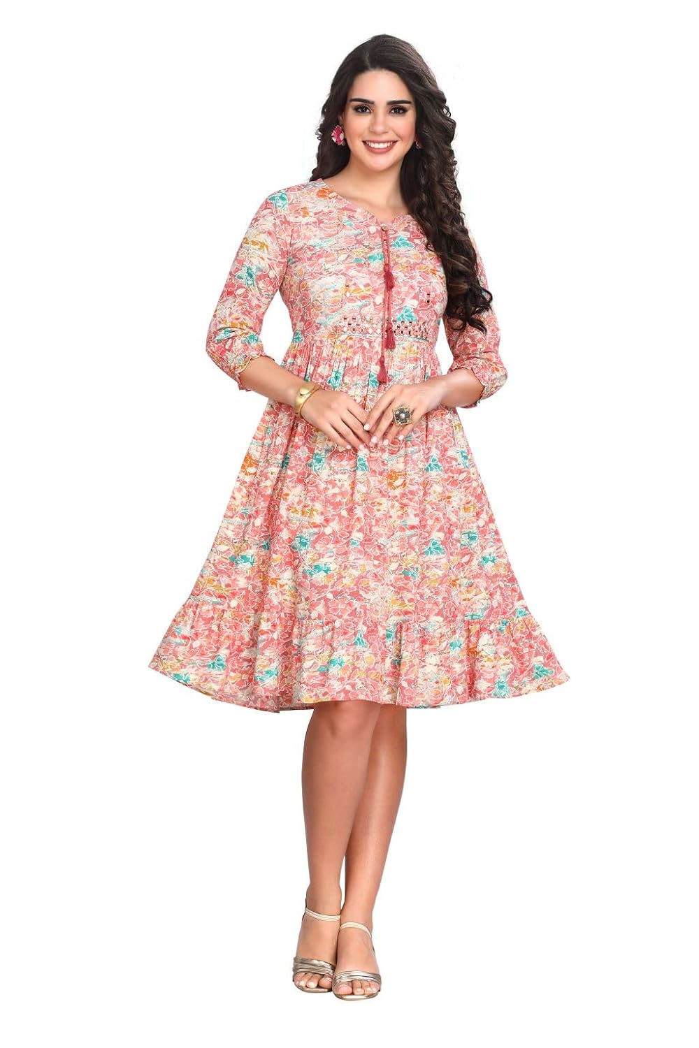 GREAT OUTFITS Frock Style Printed Kurti for Women with Peplum Border GREAT OUTFITS Frock Style Printed Kurti for Women with Peplum Border