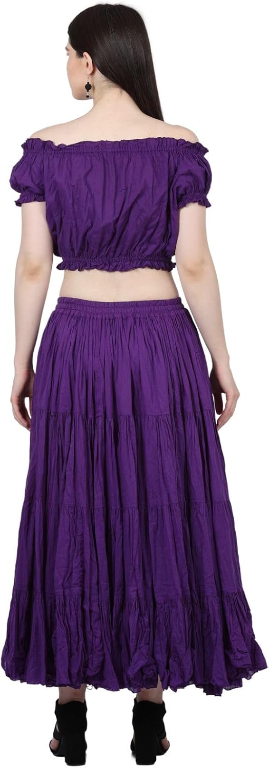 Wevez Women's Gypsy 25 Yard Solid Color Cotton Skirt - Image 2
