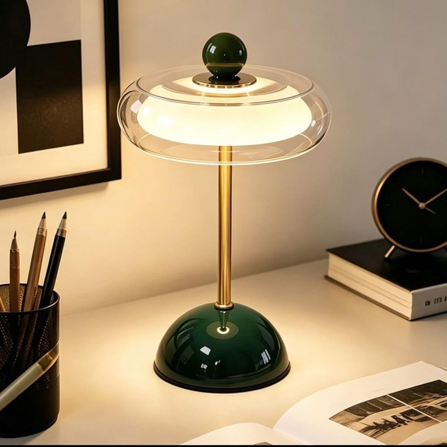 Lampa stołowa, Nordic INS lampka nocna z drewnianą podstawą, 3-kierunkowa ściemniana lampka nocna LED do sypialni, przedszkola, jadalni, dekoracji domu