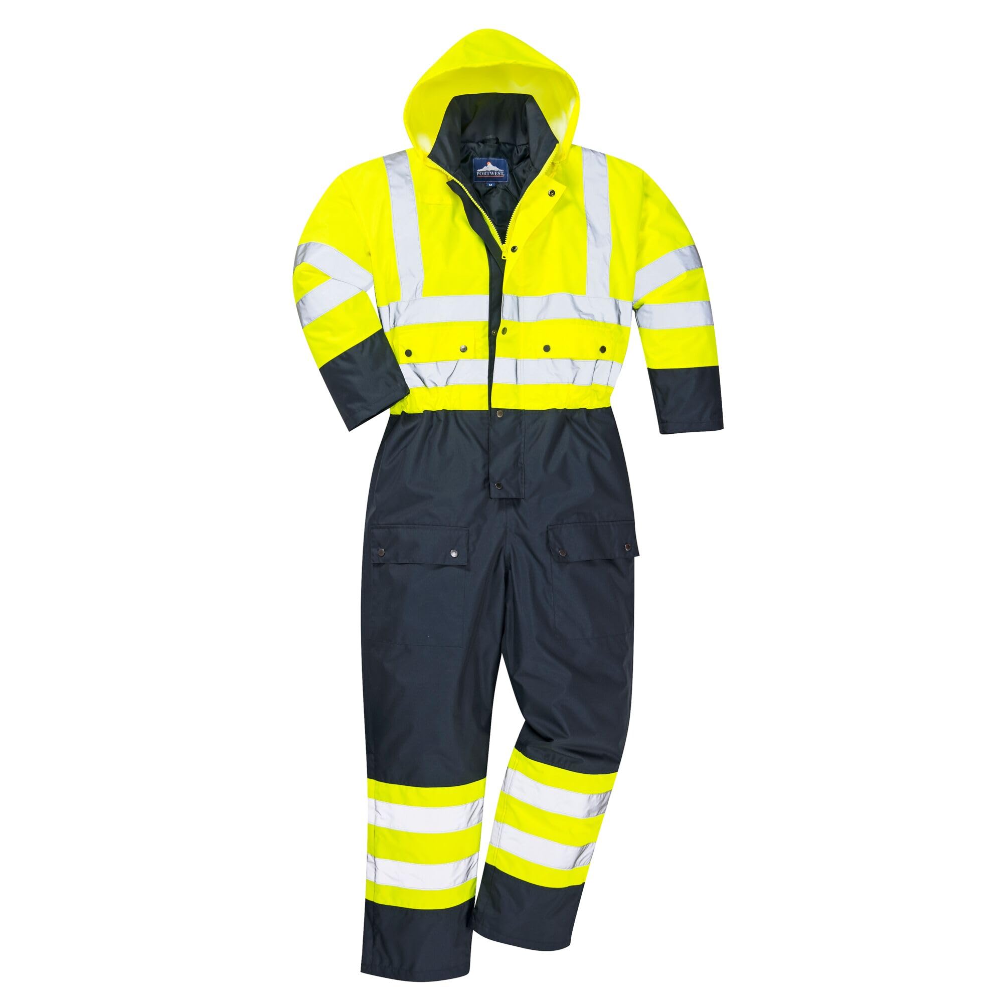 Portwest S485 Ostrzegawczy Kontrastowy Ocieplany Kombinezon, Żółty/Granatowy, Rozmiarowy XXXL