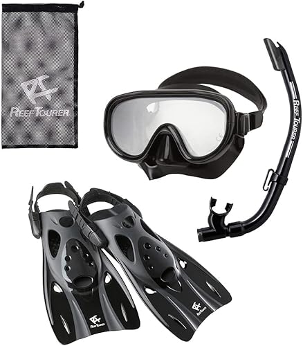 Equipo de esnórquel para adultos a partir de 10 años, juego de aletas de máscara, parte superior semiseca, máscara de esnórquel panorámica de visión