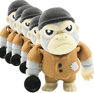 Poor Grumpy Gorilla Articulated Figurines (Pack of 5) – Angry Mini Ape Characters with Cap & Club for Collectors, Dioramas, Displays & Jungle-Themed Decor – 3D Printed in Canada