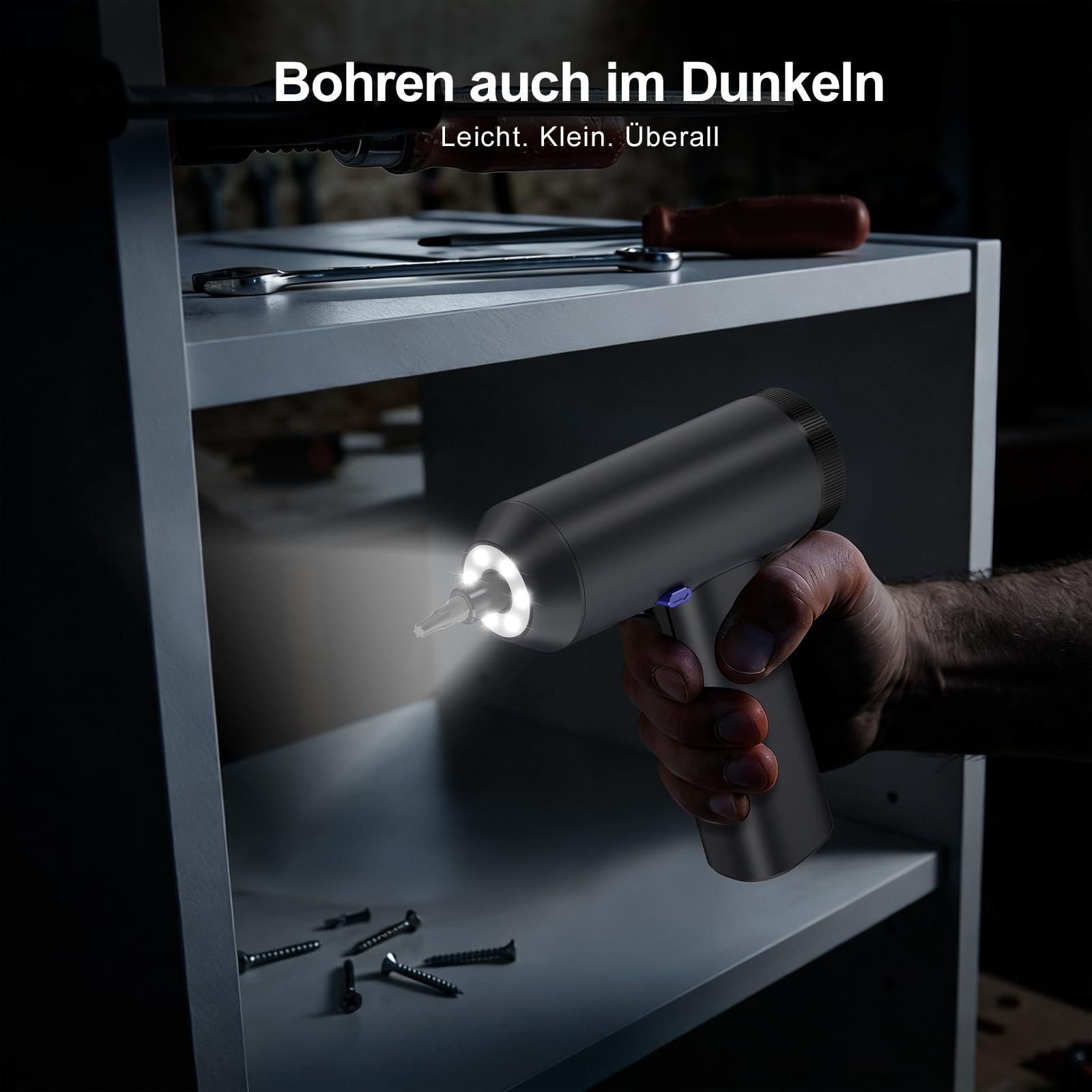 HYCHIKA Akkuschrauber Klein,6Nm Akku Schraubendreher mit Display,7 Drehmoment,2200-mAh-Akku,Akkubohrer mit LED-Licht Geeignet für Möbel und Haushaltsreparaturen