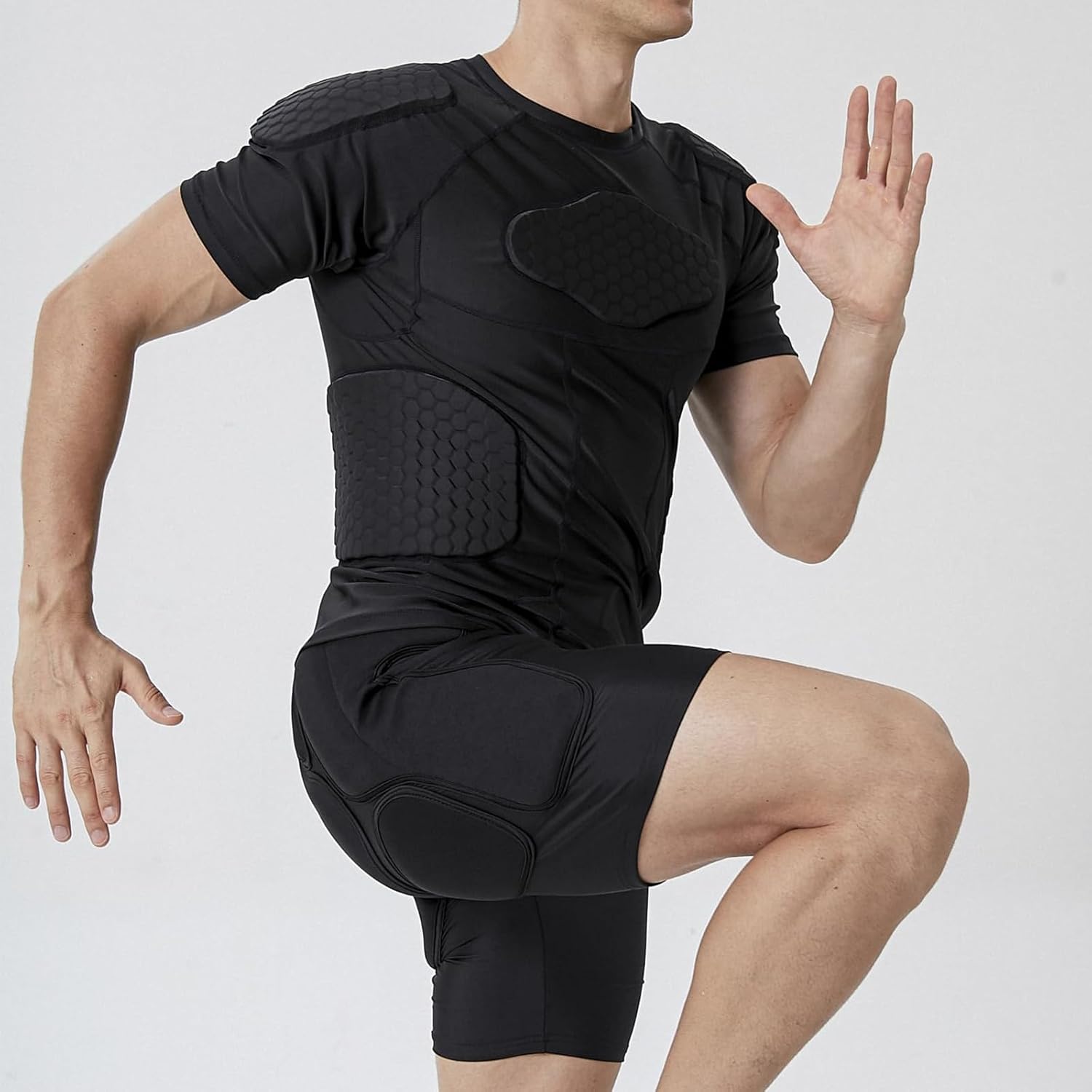 Mens Football Padded Shirt Football Rib Protectors Padded Compression Shirt 6-Football Pads Protective Gear for Baseball Basketball Softball - Image 2