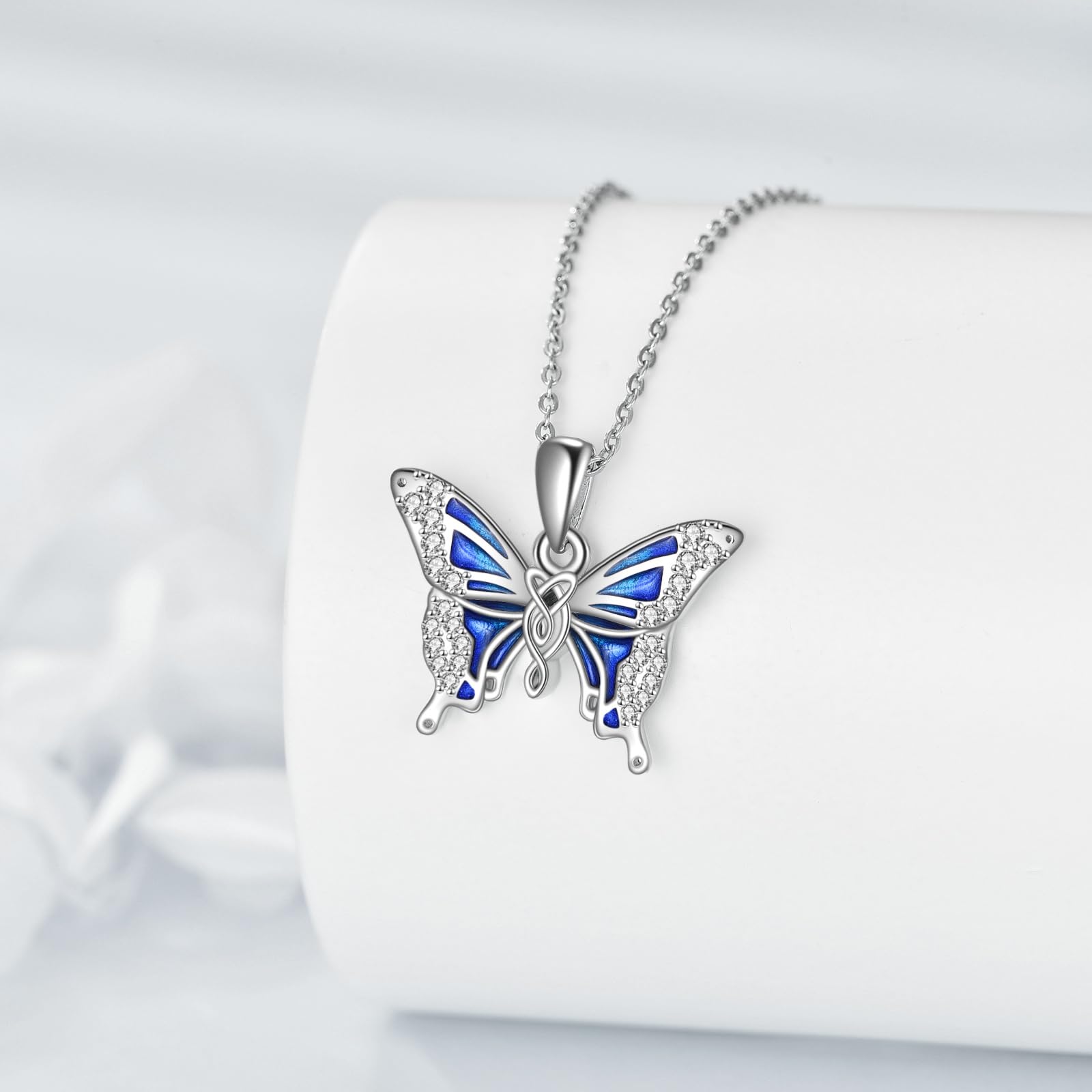 POPLYKE 925 Sterling Silber Keltische Schmetterling Schwarze Katze Panda Kette für Damen Nette Tier Schmuck Geschenke für Mädchen