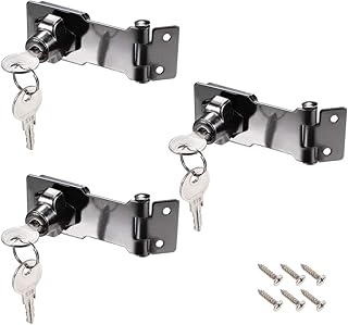 uxcell 3-inch Keyed Hasp Locks Zinc Alloy Twist Knob Keyed Locking Hasp W Screws for Door Cabinet Keyed Alike Black 3Pcs