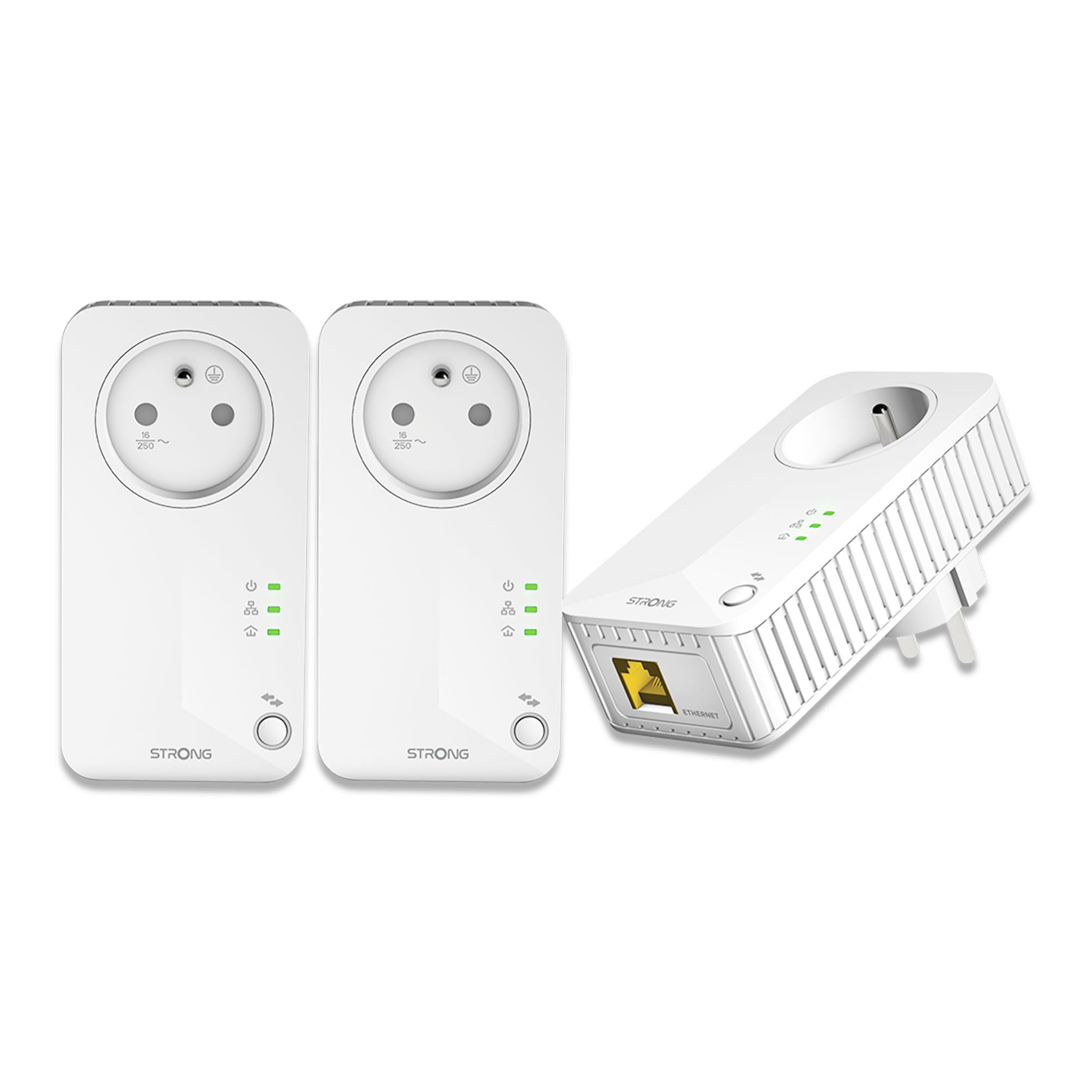 STRONG - Powerline 600 Kit - Trio Prises CPL - Kit CPL - 600 Mbps - Compatible Toute Box/Routeur - 1 Port Ethernet + Prise Filtrée - Installation Rapide - Accès Internet Haut Débit Partout - Blanc