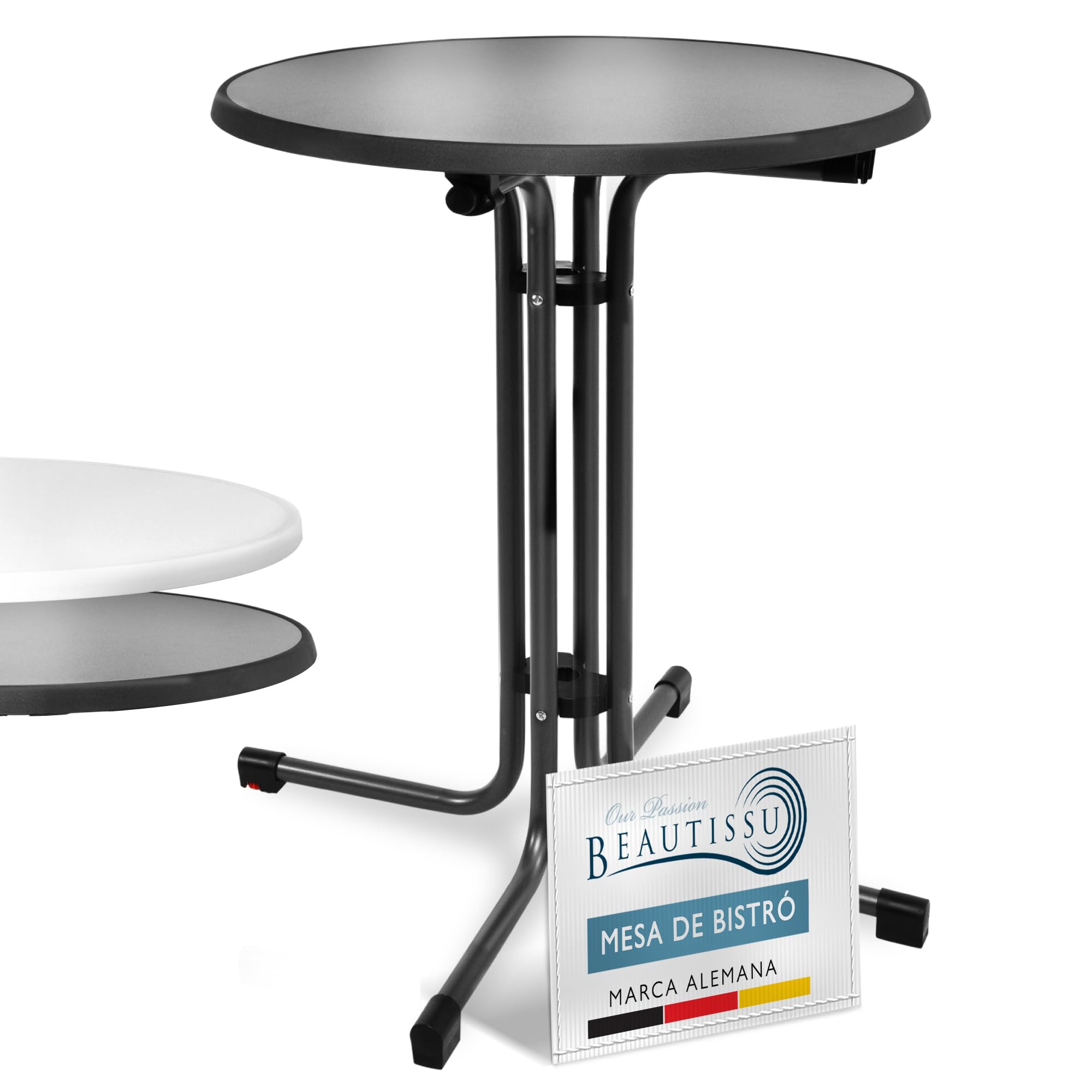 Beautissu Mesa Bistró Exterior Ø 70 cm – Mesa Alta Plegable de Jardín Terraza Balcón – Mesa de Camping y Eventos Altura 70 cm – Negro – Bistroni