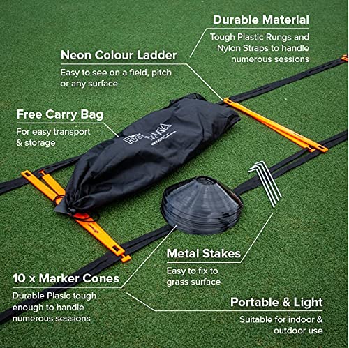 Futtymania Agility Performance Set - 12 Rung Ladder, Marker Cones - Boost Speed, Agility, Fitness - Ideal Training Equipment for Kids, Youth, Adults in Football, Rugby, Tennis, Basketball - Image 5