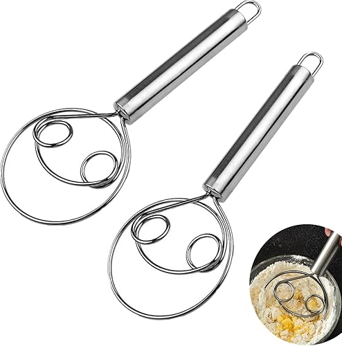 Paquete de 2 batidores de masa de acero inoxidable para cocinar, batidor de pan de estilo holandés, herramienta de mano para rebozar pan, pasteles,
