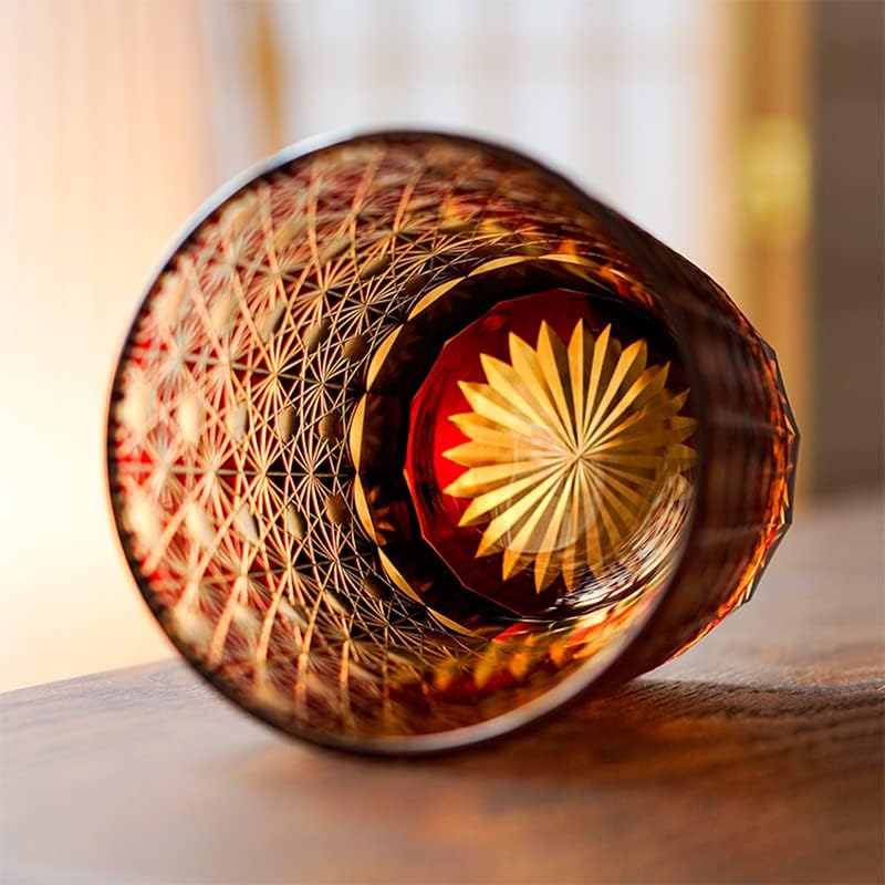 COSSKYのストアを表示 切子 菊繋ぎ紋 高級グラス 冷酒杯 手作りワインセット ロックグラス ビールウイスキーグラス 250ml (赤)