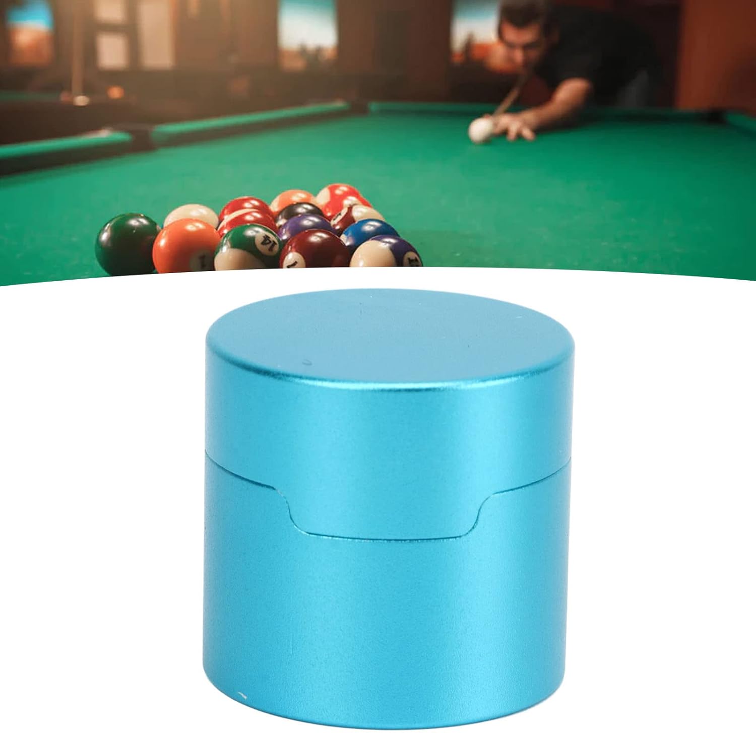 Keenso Billiard Chalk Case, Round Aluminum Alloy Pool Cue Chalk Box Holder for Sports Accessories (Blue)