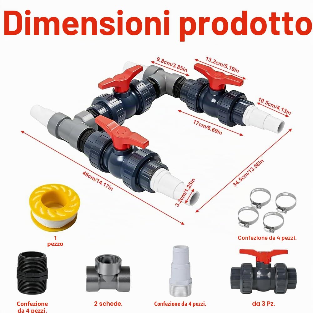 Bypass - Set per piscina, diametro 50 mm, con tubi da 32 mm, 38 mm, pompa di calore solare per piscina