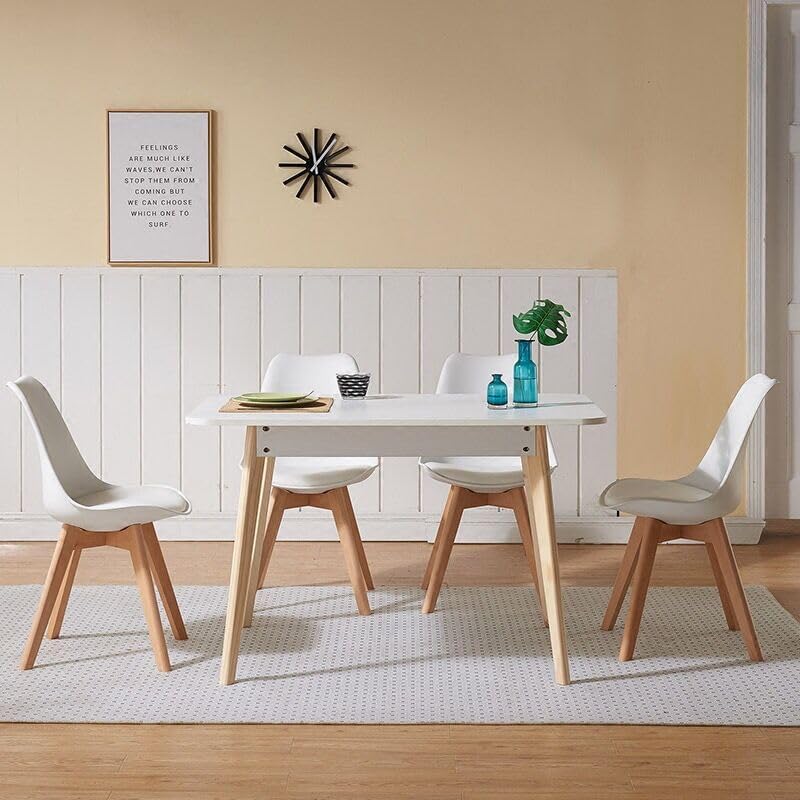 Set 4 Sedie Da Cucina Moderno IZTOSS - Gambe In Legno, Cuscino In Schiuma Comodo, Design Scandinavo, Colore Bianco