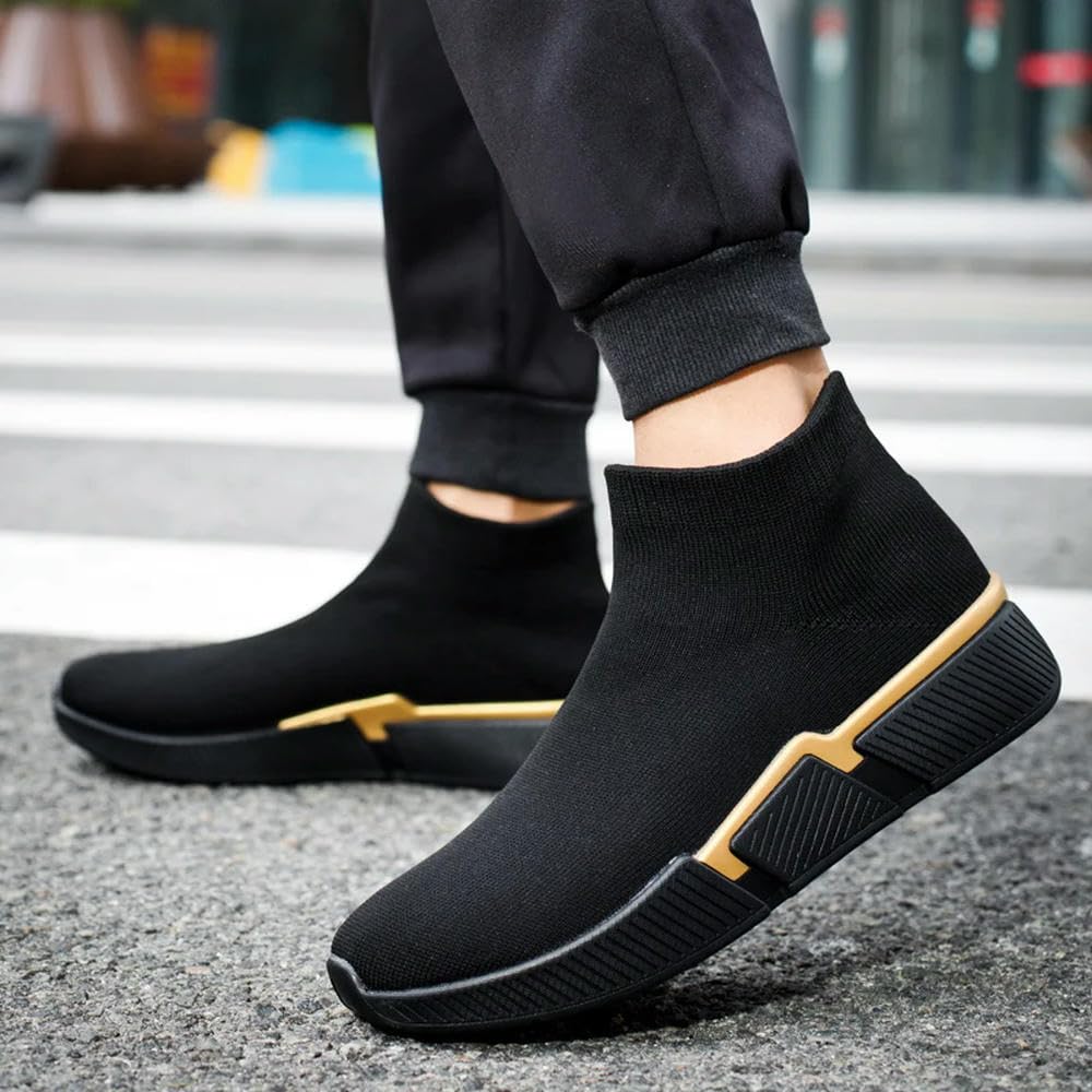NYSDM Wysokie buty na platformie dla mężczyzn Trampki Moda Lekkie buty męskie Modne czarne oddychające skarpetki męskie Buty