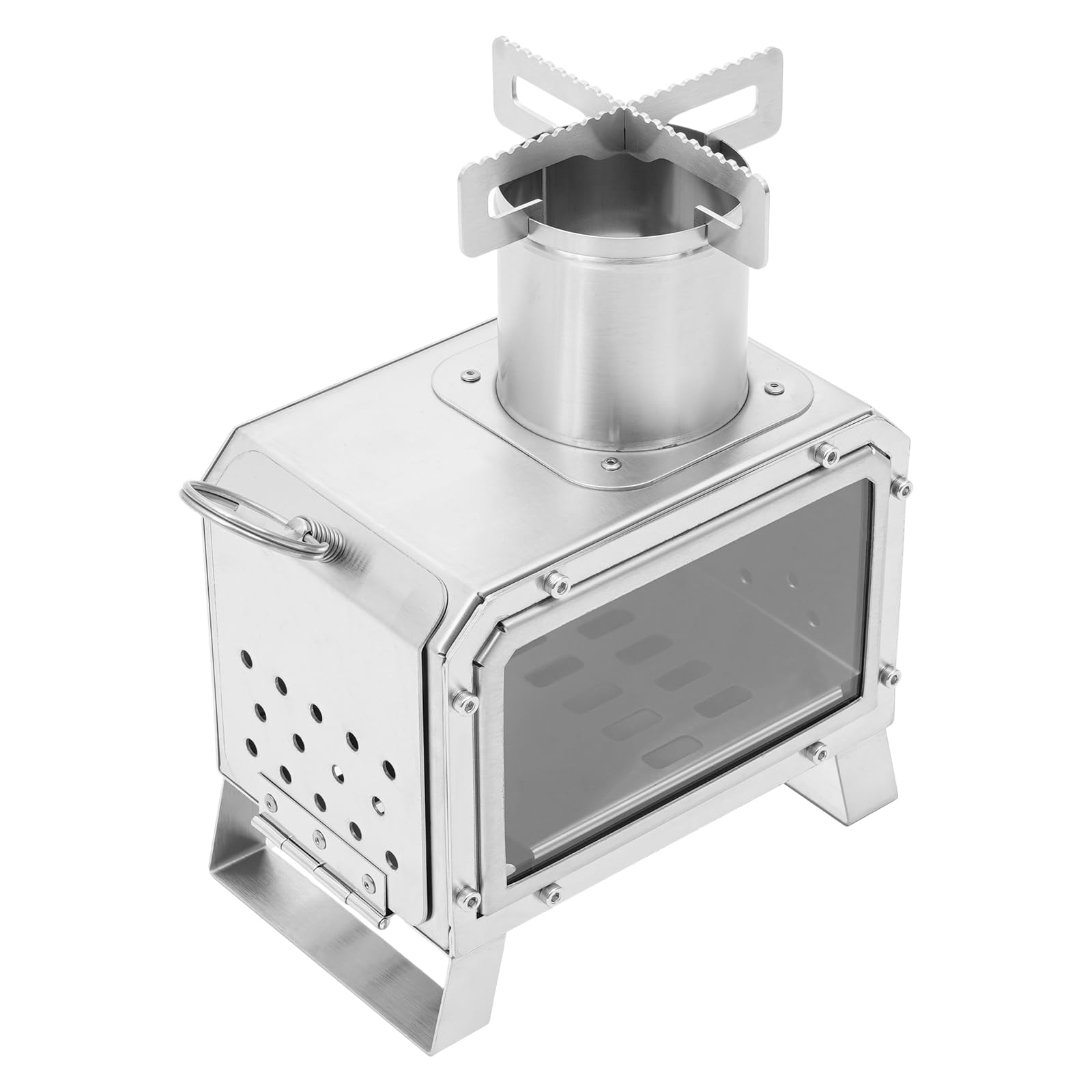 Réchaud de camping, réchaud à bois portable pour l'extérieur | Mini réchaud de camping portable en acier inoxydable en forme de X, 18,5 x 12,8 cm, pour camping, randonnée, pêche sur glace
