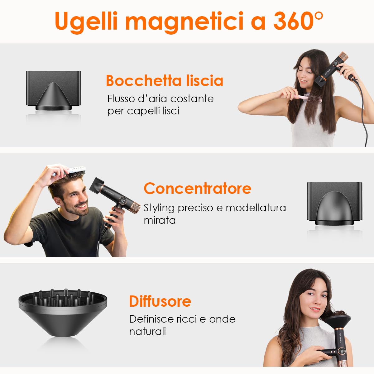 Faszin Asciugacapelli leggero con motore ad alta velocità di 110.000 giri/min per asciugatura rapida, asciuga capelli ionico da 200 milioni, asciuga capelli da viaggio a basso rumore (nero) (Nero)