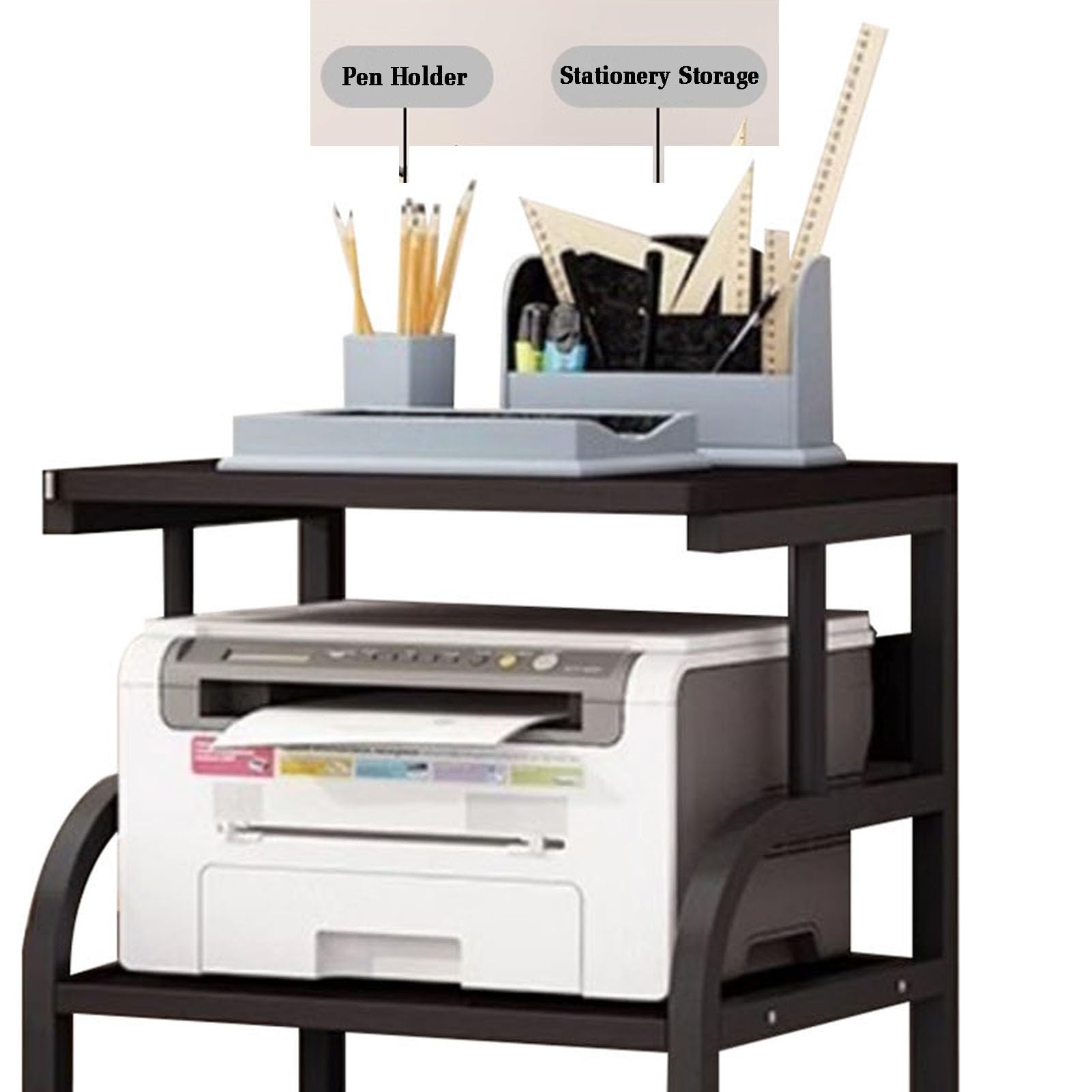 Druckerständer, 4-stufiger Home-Office-Schreibtisch-Organizer, bodenstehendes Lagerregal, Lagerregale aus Holztrennwänden for den Schreibtisch im Home-Office(Yellow)
