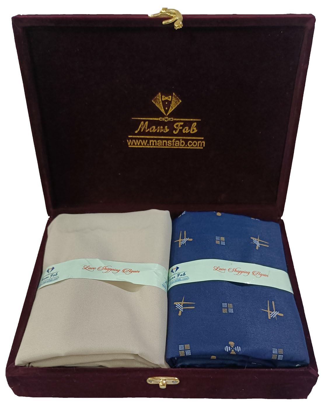 mans fab Premium Cotton Fabric Gift Set in Luxury Wooden Box, Pattern with Decorative Print, 2 Piece Collection (Navy Blue)-picture-31