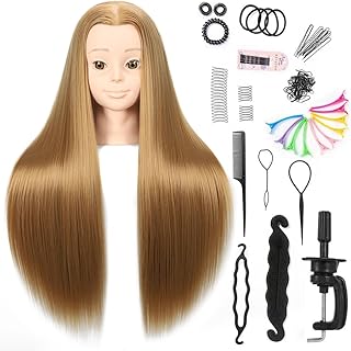 26"-28" Mannequin Head Styling Mannequin Head for Hair Styling and Free Table Stand Training Head Manikin Cosmetology Doll Head with Long Fiber Hair Hairdresser Practice Head for Stylist