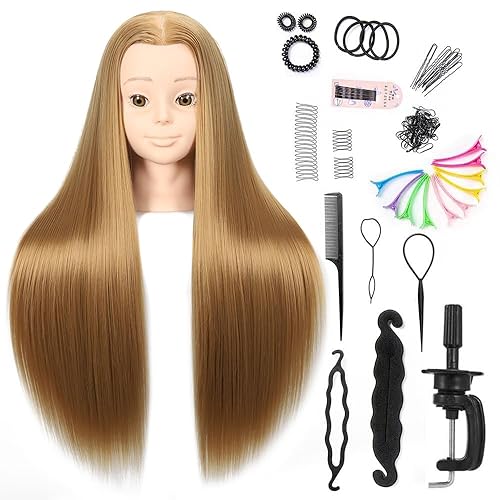 Cabeza de maniquí de 26 a 28 pulgadas, cabeza de maniquí para peinar el cabello y soporte de mesa libre, cabeza de entrenamiento, maniquí de