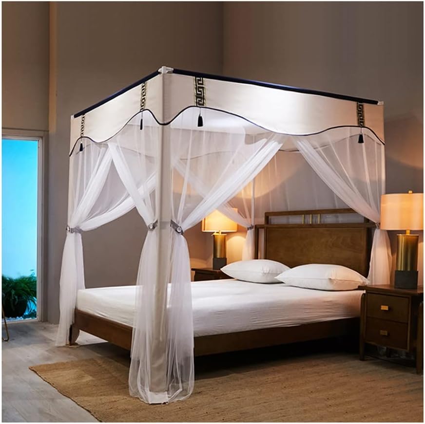 Summer Bed Canopy Mosquito Net for Single Double Bed, Adult Boy Bedroom Dorm Bed Curtain Decoration with Stand (Color : Beige-1, Size : 120X200cm/47X79in)