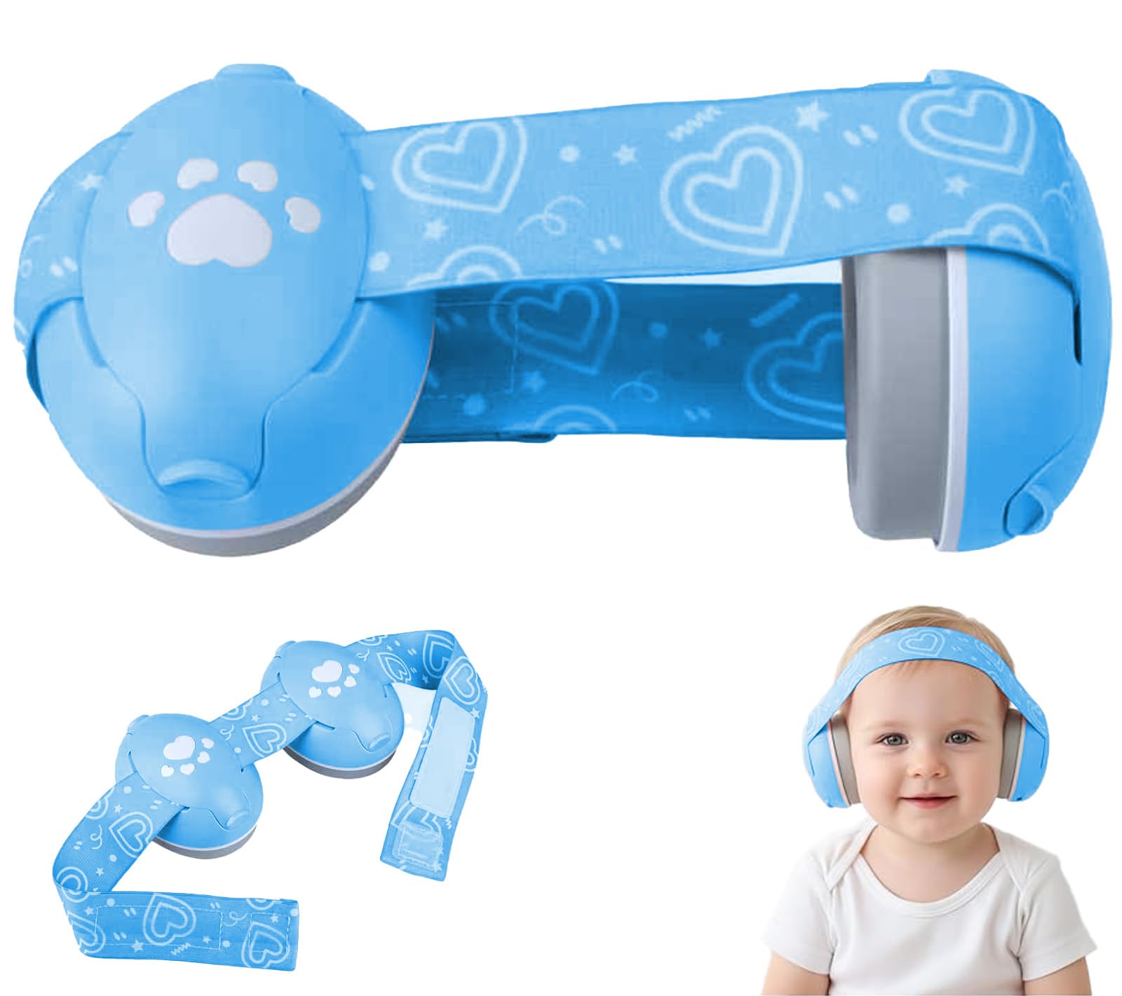 GUKOY Herzform Gehörschutz für Babys - Baby Kopfhörer Lärmschutz bis zu 25 dB, Verstellbares Anti-Rutsch-Kopfband bis 36 Monate, ideal für Schlafen, Reisen (Blau)
