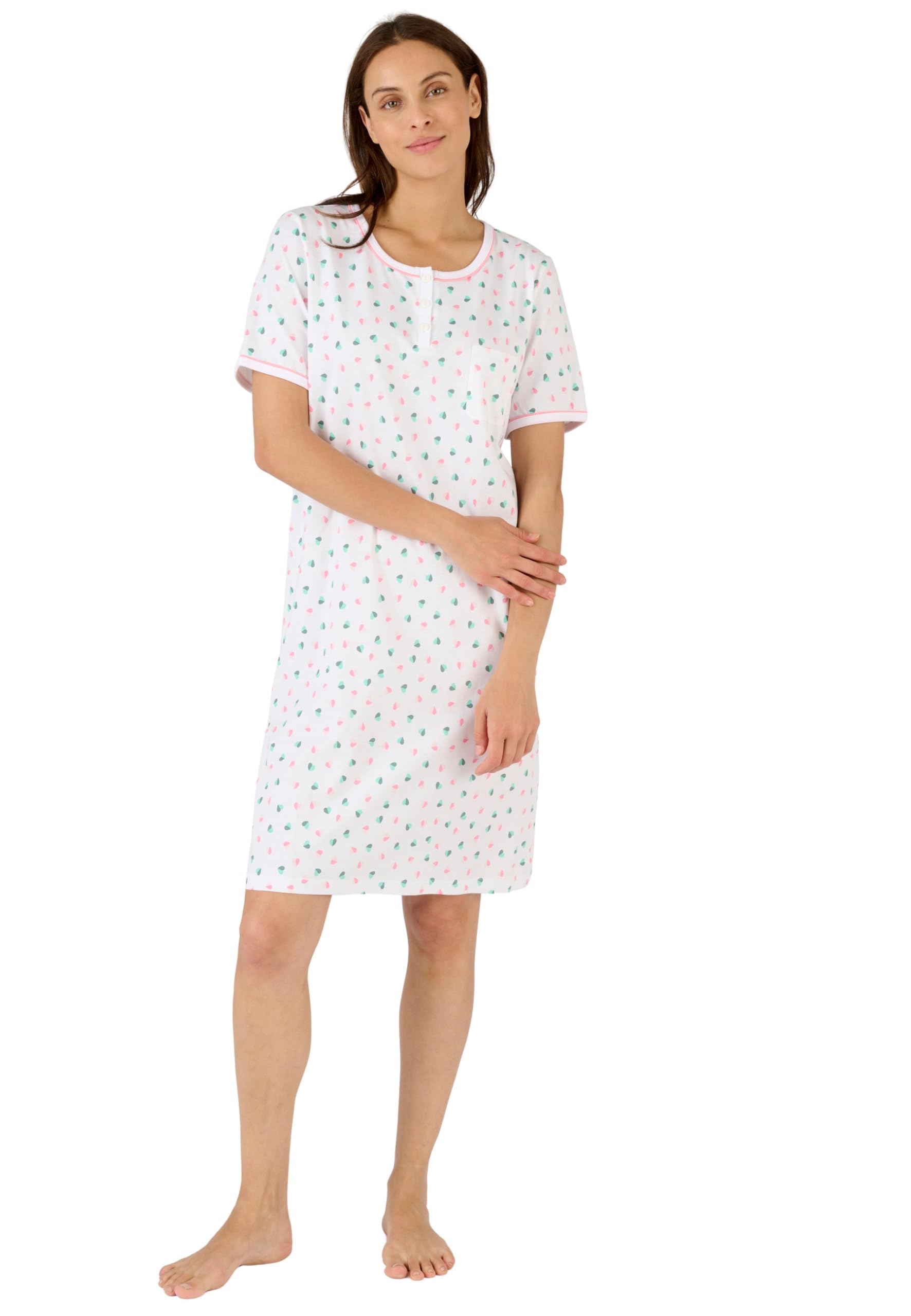 Damart - Short Sleeve Nightdress, Pink Heart, 26/28