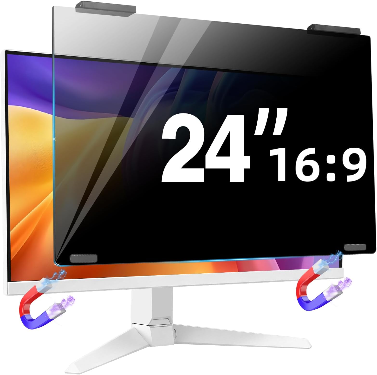 Magnetic 24 inch Privacy Screen for Monitors, Hanging Privacy Screen for Desktop Computers, Compatible with 16:9 Aspect Ratio Monitors, Blue Light Filter for Eye Protection and Comfort, 24 inch Removable Anti-Glare Filter