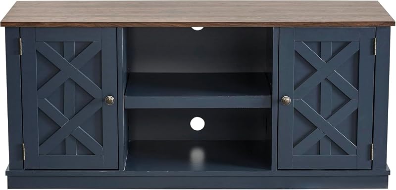 FESTIVITY 54 Inch TV Stand Entertainment Center with 2 Front Doors and 6 Shelves for TVs up to 60", Farmhouse TV Console Table for Living Room & Bedroom (Navy) image 6