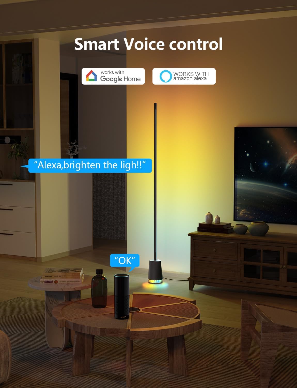 Corner Floor Lamp, 1600lm RGB Corner Lamp, with Bluetooth Speaker and White Noise, Compatible with Alexa & Google, 16 Million DIY Colors, Sync with Music, for Bedroom &Living Room