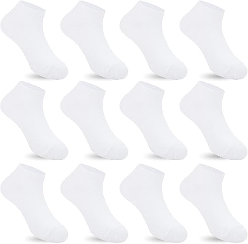 Auranso 12 pares de calcetines deportivos transpirables para niños y niñas, calcetines de algodón de corte bajo