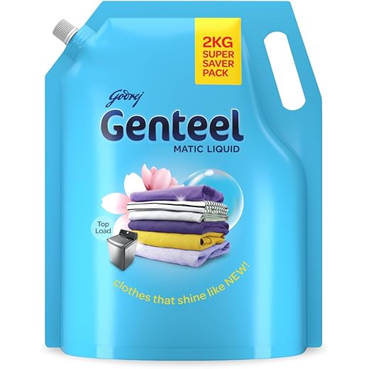Genteel Matic Liquid Detergent Refill Pouch for Top load Washing - 2kg | No Soda Formula | with Added Fabric Conditioner