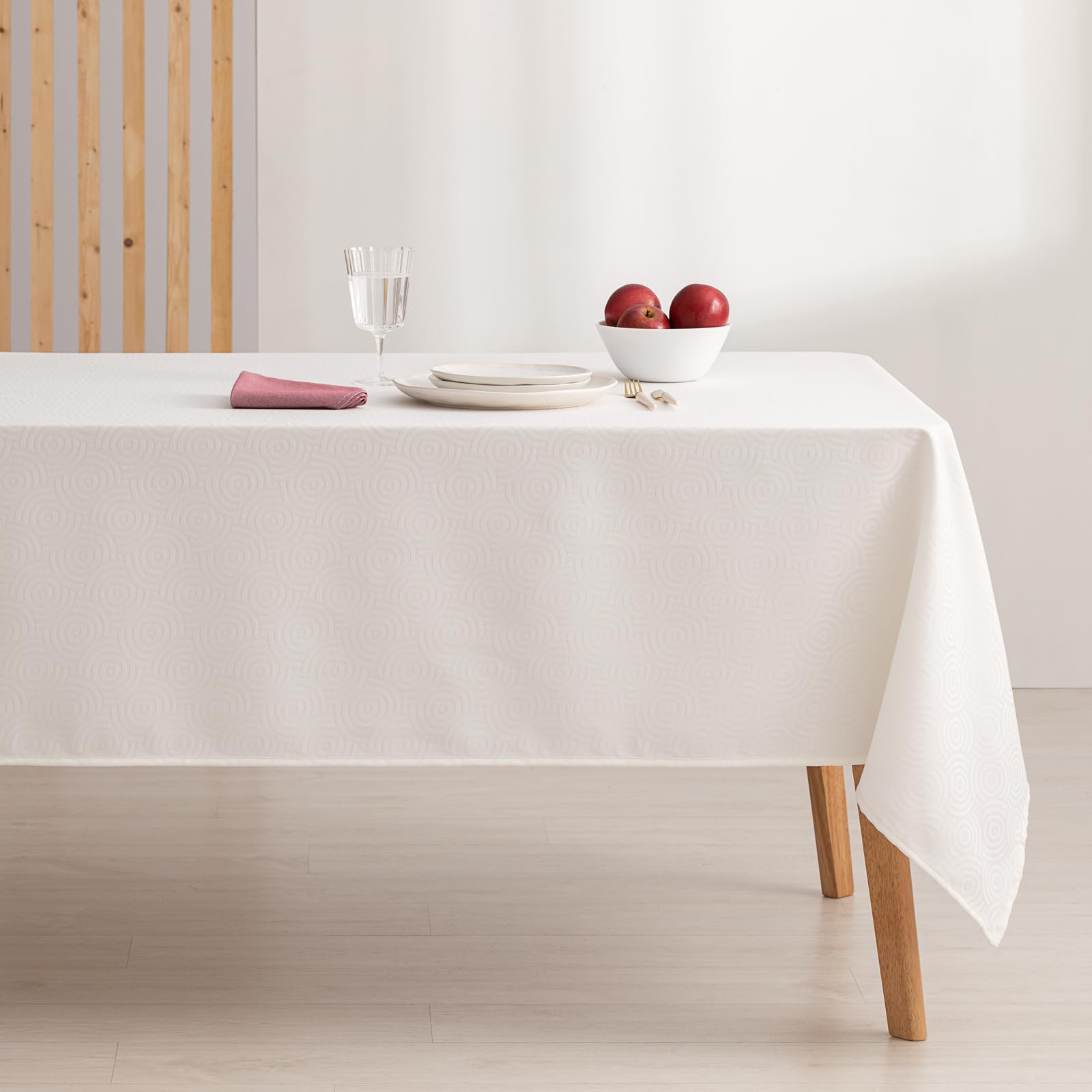 GAMUSI Anti-Stain Tablecloth Rectangular Jacquard Waterproof Table 140 x 200 cm, Fabric Touch, White - Ring - Image 3
