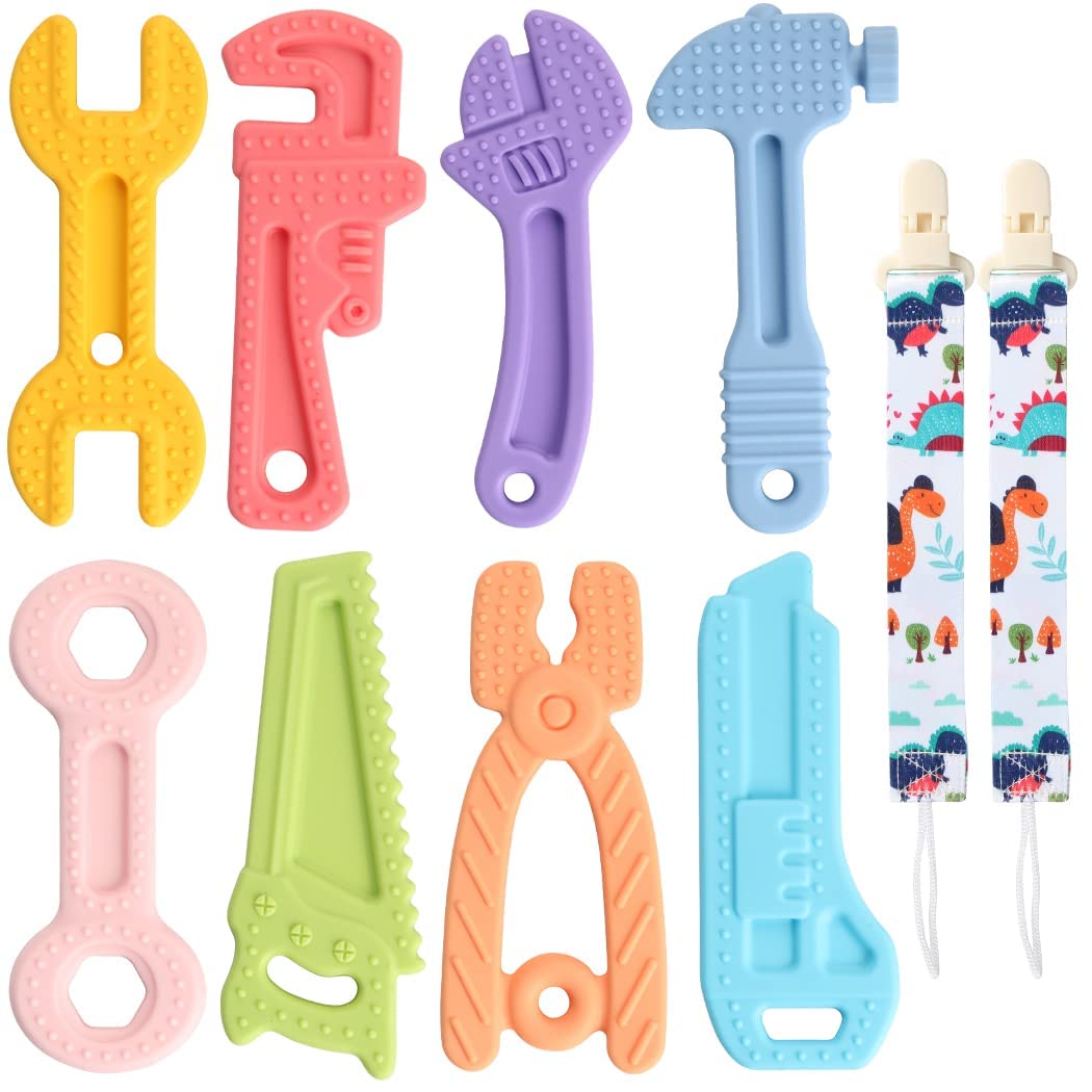 Baby Teething Toys for 0-6 Months 6-12 Months, Freezer BPA Free Silicone Baby Molar Teether Chew Toys, Hammer Wrench Spanner Pliers Shape Baby Boy Toys (B 8PCS Box Packaging)