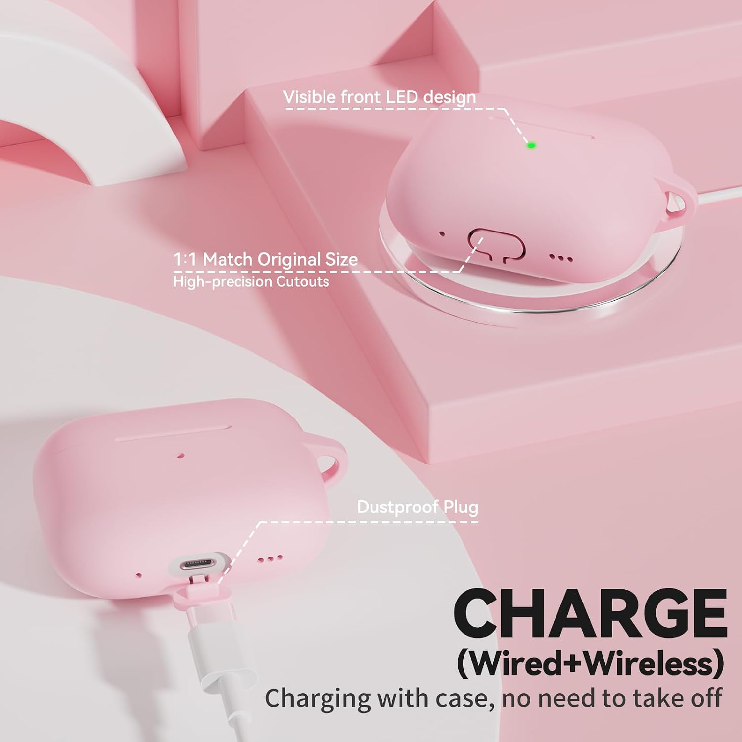 for AirPods Pro 2 Case Pink, TNSNK Soft Silicone iPod Pro Case for Airpods Pro 2nd/1st Generation (2023/2022/2021), with Cleaning Kit & Keychain for Women Girly, Shockproof