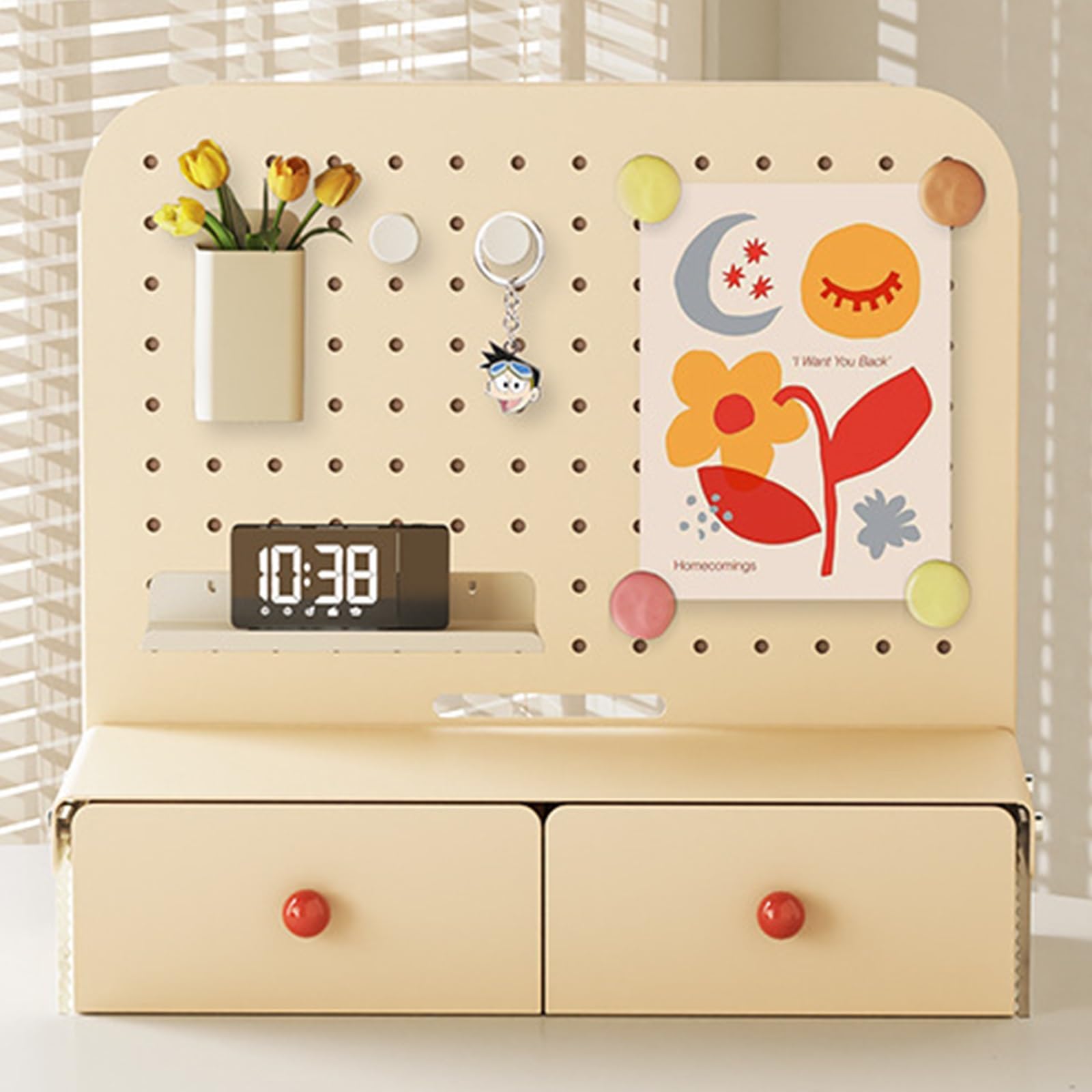 Pannello Forato da Scrivania, Pannello Forato, Porta Attrezzi da Parete, Pannelli da Parete, Pannello Portautensili, con Cassetti Portaoggetti e Accessori, Facile da Montare(Beige,S)