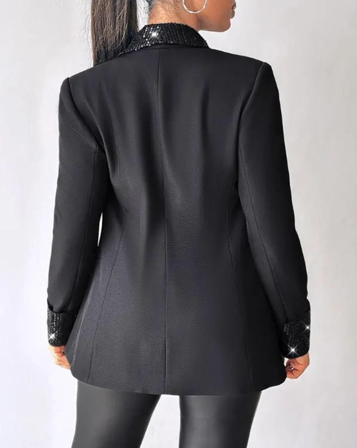 Blazer de Lentejuelas de Primavera para Mujer Blazer Informal de Oficina de Negocios de Manga Larga Brillante con Empalme de Lentejuelas Elegante de Color sólido Chaqueta pequeña