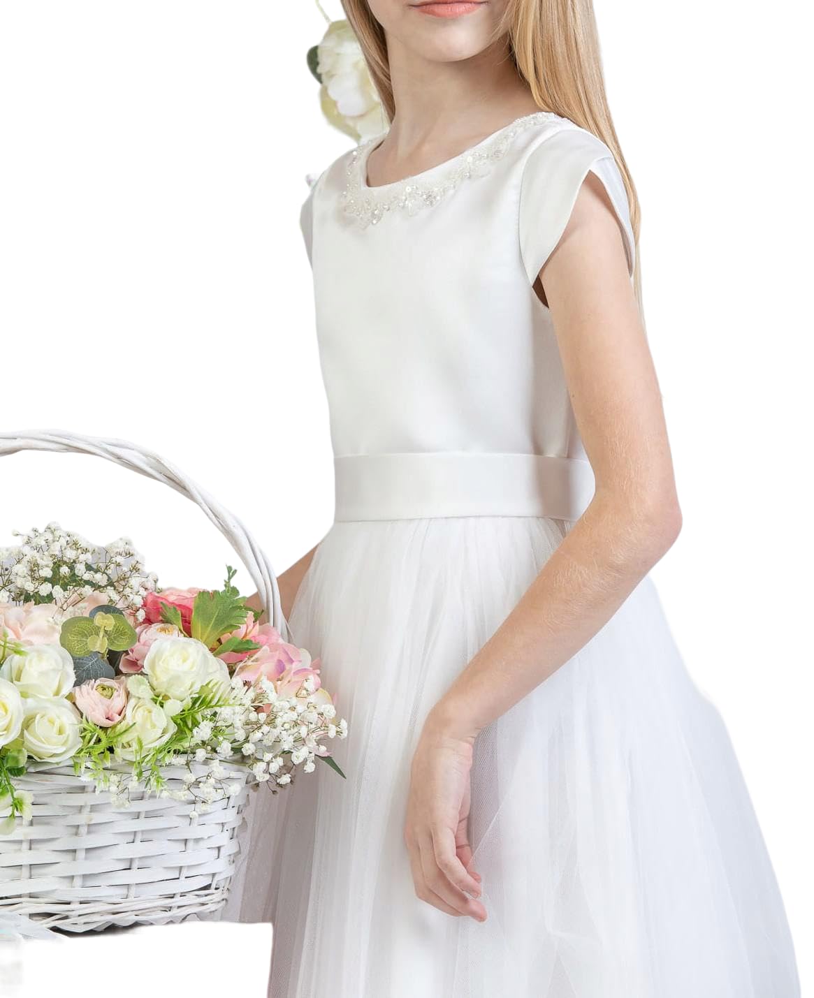Zoya Festliches Tüllkleid für Mädchen Ida mit Schleife und Glitzersteinen Kommunionkleid für Hochzeit Kommunion Taufe