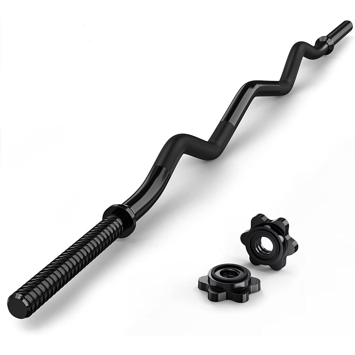 47” Barbell Curl Bar for Strength Training with Two Metal Spring Clamps, Packaged in Paper Tubes for Deadlifts, Hip Thrusts, Squats, and Long Legs, 440 lb. Load Capacity for Home and Gym Use