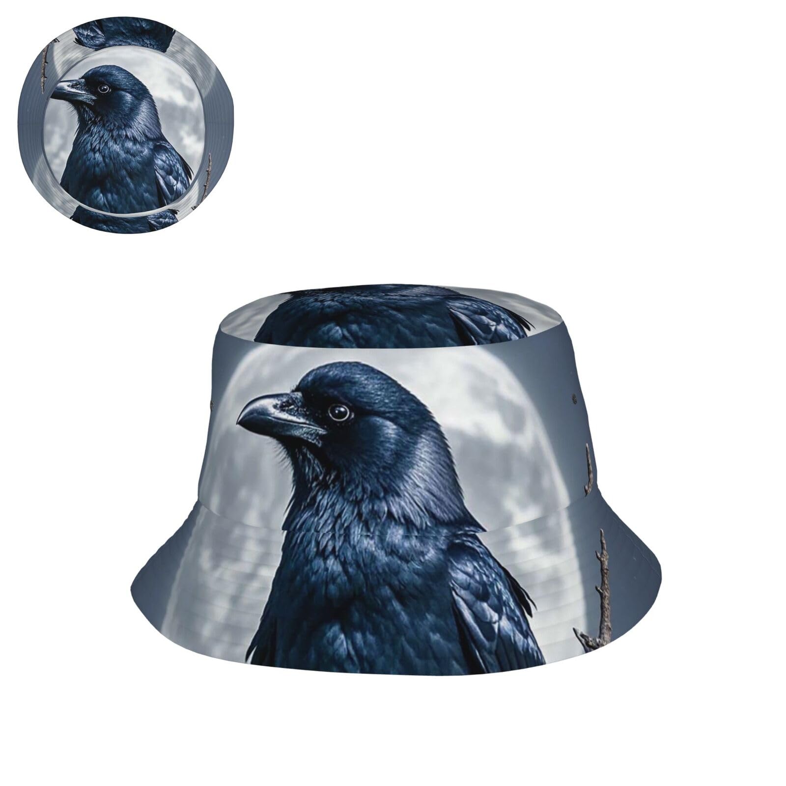PAQOLSMCKR Bucket Hat for Men Women Sun Hat Night Crow Fishing Hats Fisherman Hats for Travel Beach