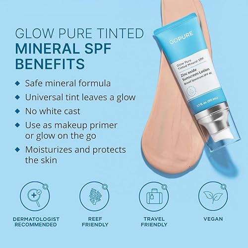 Miniatura 2 de goPure Glow Pure Mineral SPF 40 PA +++  Protector solar facial probado por dermatólogos  Hidratante teñido con SPF  Piel brillante protegida  Sin