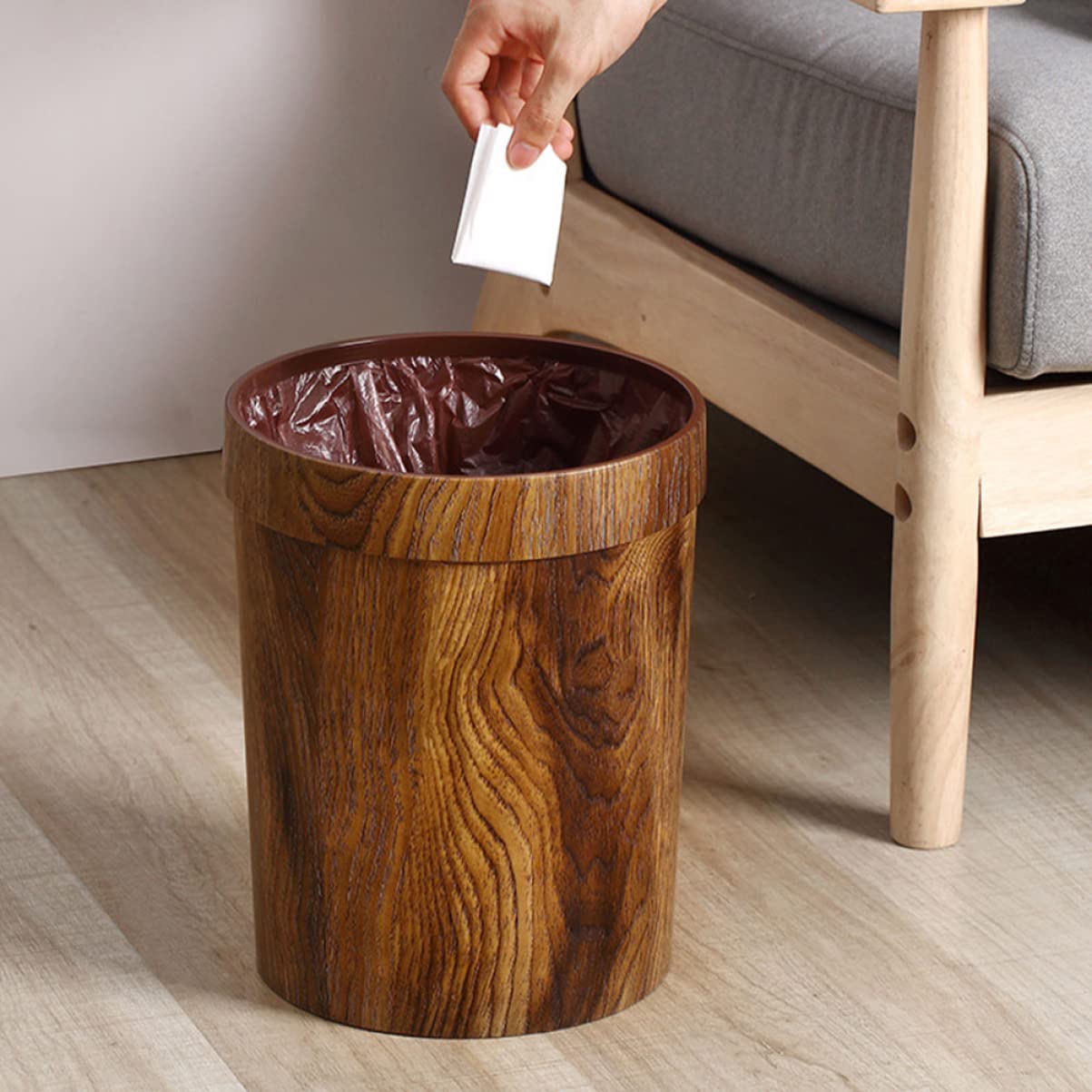 Zerodeko Cubo De Basura De Plástico Con Patrón De Veta De Madera Papelera Grande Sin Tapa De 11.02X8.66X8.66 Pulgadas Ecológico Para Cocina Baño Oficina Y Hogar