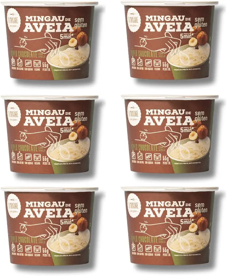 Mingau de Aveia Duplo Chocolate Com Avelã, Sem Açúcar Sem Glúten, Sem Leite e Vegano - 06 UNIDADES (pronto em 05 minutos)